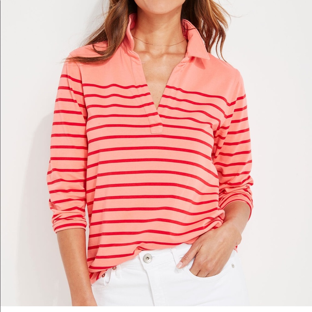 Vineyard Vines Coral and Red Striped Top